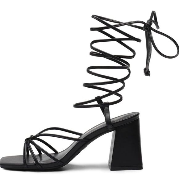 DREAM PAIRS Lace Up Wrap Strappy Block High Heel Square Open Toe Chunky Sandal - Picture 10 of 12